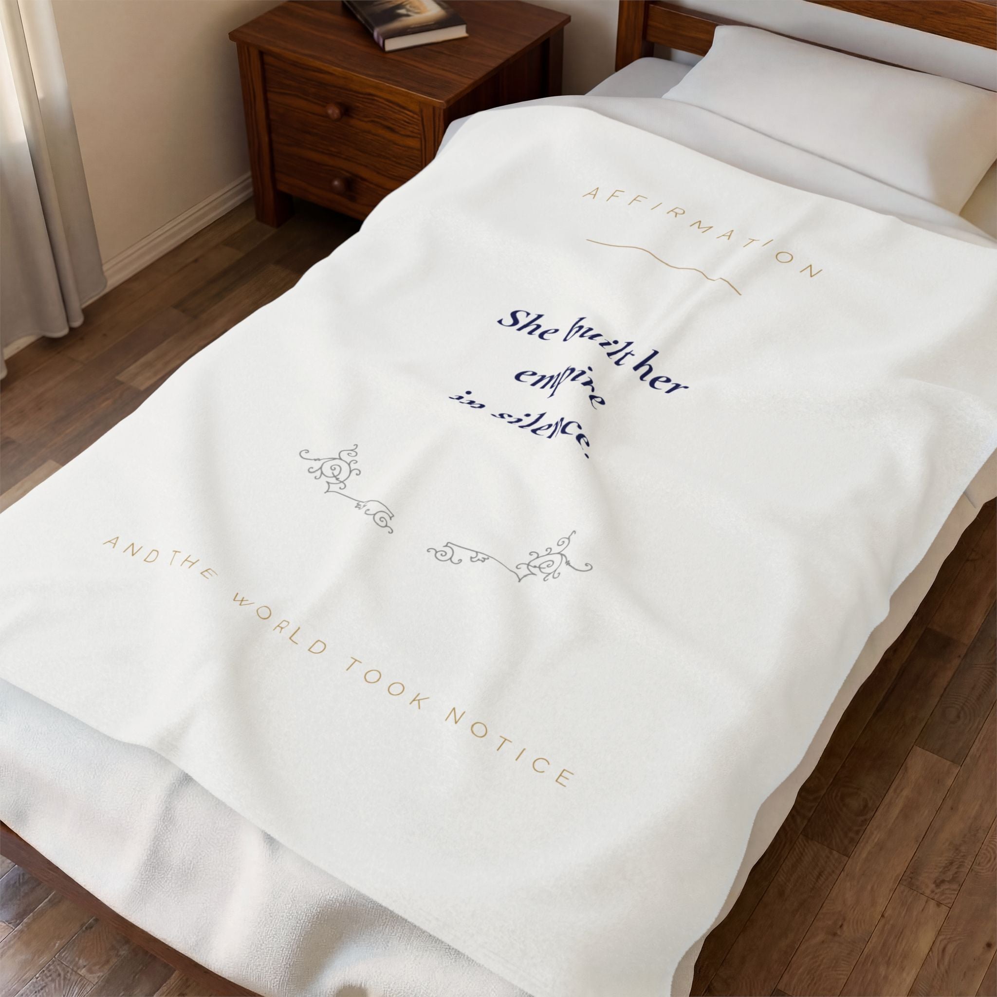 Affirmation Velveteen Blanket — “She built her empire in silence.” Cozy Inspirational Throw